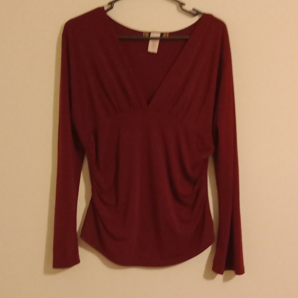 JUNE Women's Burgundy V neck long sleeve blouse XL